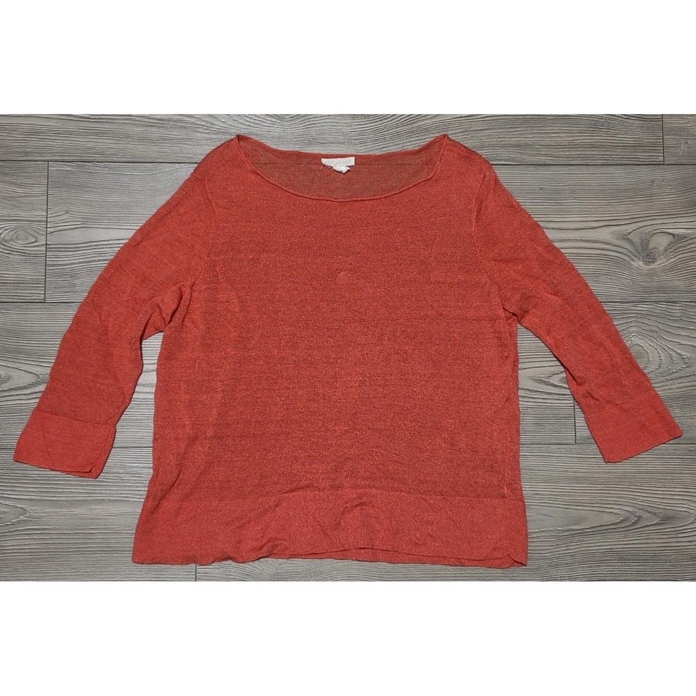 Eileen Fisher Orange/Red Knit Long Sleeve Casual Top Shirt Womens Size Small